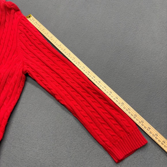 Lauren Ralph Lauren Women's Cable Knit Full Zip Mock Neck Sweater 2X Red Holiday - Picture 8 of 13